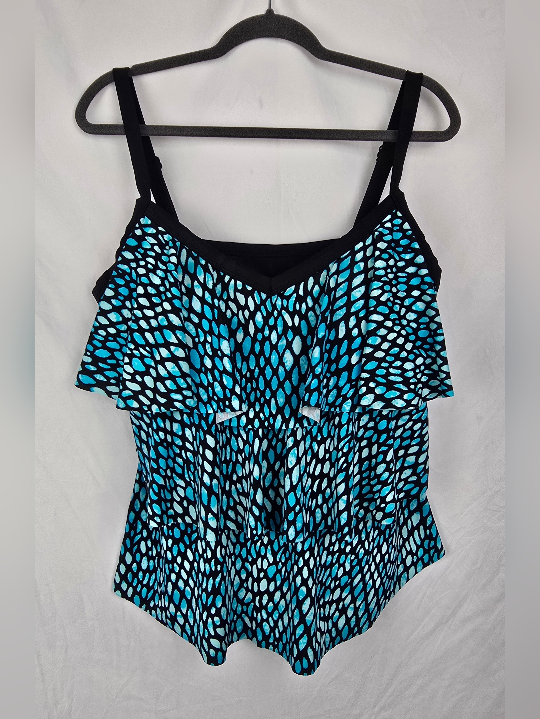 Catherines Printed Blue Layered Ruffled Padded Beach Tropical Tankini Top Sz 20w